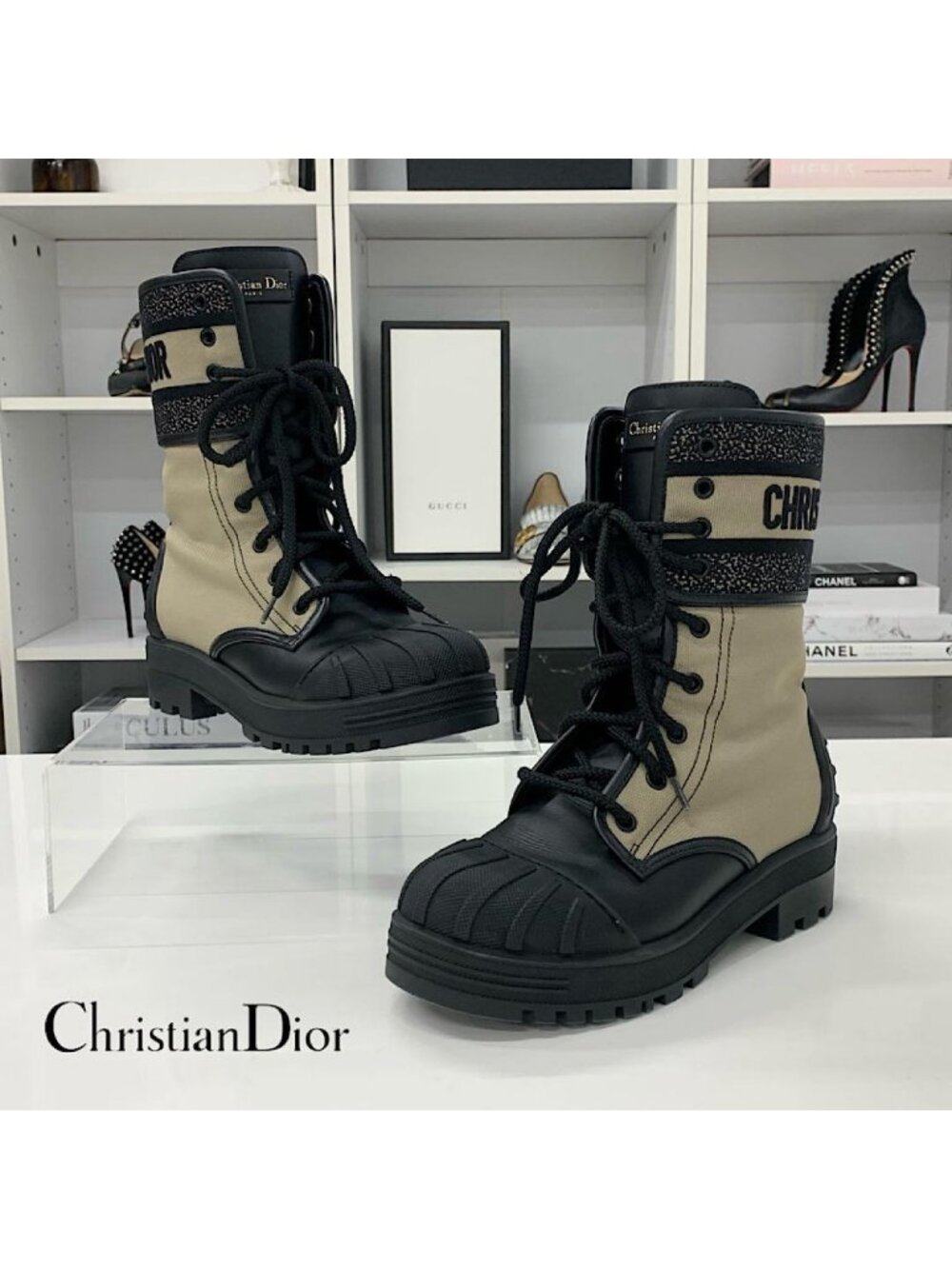 Dior D-major Calfskin Logo Embroidery Ankle Boots